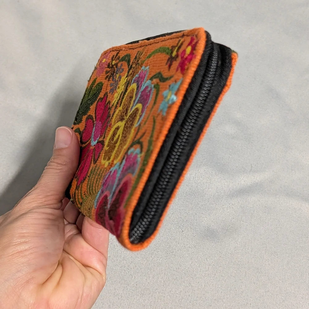 Beautiful Hand Embroidered Colorful Floral Zip Around Wallet
